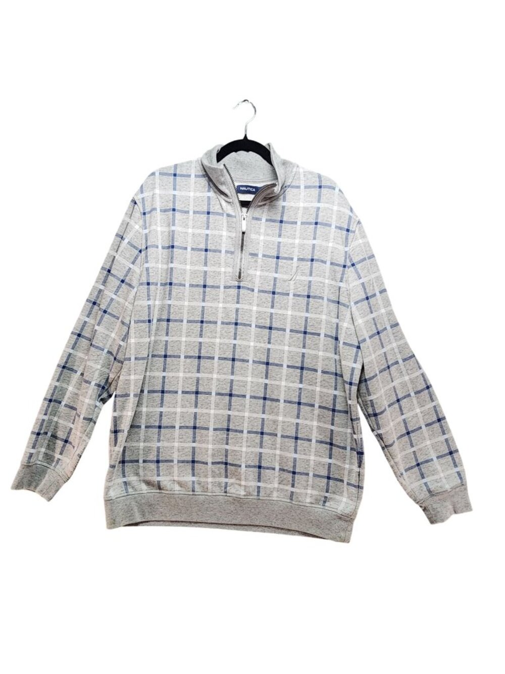 Nautica Shirt Mens XXL Gray Plaid 1/4 Zip Pullover Sweatshirt Cotton/Poly Blend